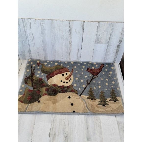 Snowman red Cardinals snow rug mat xmas decor - Picture 1 of 13